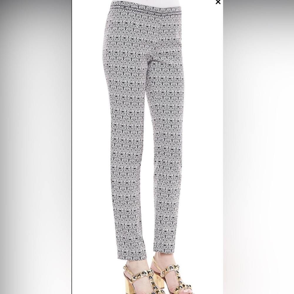 Tory‎ Burch Heidi Slim Fit Print Pants, Carinthia Navy/White backward ankle Sz 4